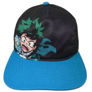 Crunchyroll My Hero Academia Deku Snapback Hat Black OS Adjustable Flat Brim